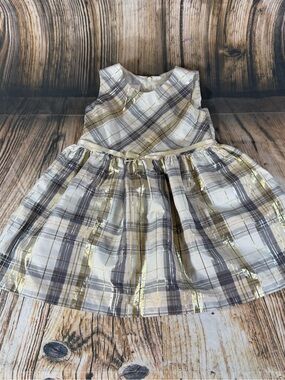 Bonnie Baby Girls 24M Plaid Metallic Holiday Party Dress Gray Gold Ivory Shiny